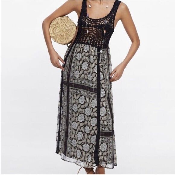 Zara crochet metallic thread printed dress Sz- Med - Picture 1 of 11